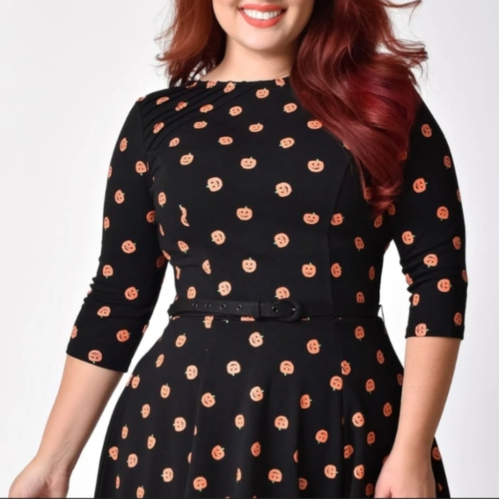 Modcloth Black and Orange Polka Dot Dress - Picture 2 of 14